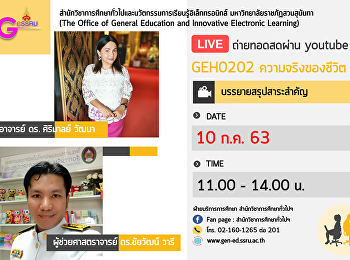 Invited to listen to the lecture.
GEH0202 Truth of life  By Professor Dr.
Sirimol Watana