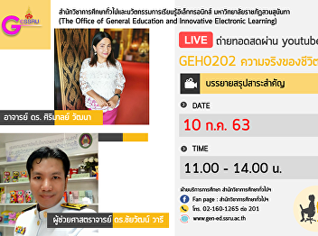 Invited to listen to the lecture.
GEH0202 Truth of life  By Professor Dr.
Sirimol Watana