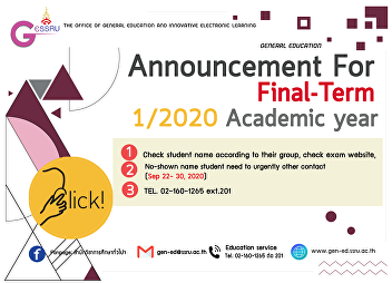 Announcement for Final-term examination
Students List, 1/2020 Academic Year