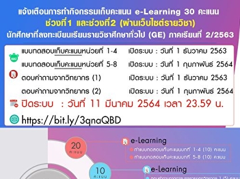 Alert to do activities to collect
e-Learning points 30 points, period 1
and period 2 (through the course
website)