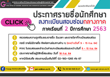 Announcement For Mid-term examination
Students List, Retake the exam 2/2020
Academic Year