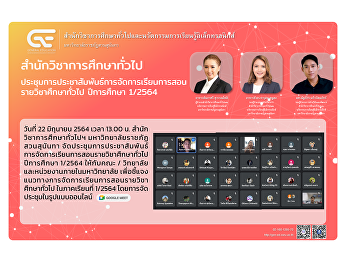 สำนักวิชาการศึกษาทั่วไปฯ
มหาวิทยาลัยราชภัฏสวนสุนันทา
จัดประชุมการประชาสัมพันธ์การจัดการเรียนการสอนรายวิชาศึกษาทั่วไป
ปีการศึกษา 1/2564