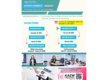 Learning Atmosphere at Gen Ed SSRU
Monday, February 23, 2026 Semester
2/2025  International Courses GEN0101
The Royal Court of Suan Sunandha