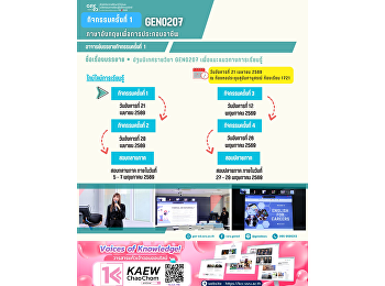 ภาพบรรยากาศการเรียน Gen Ed SSRU
วันอังคารที่ 21 เมษายน 2569
ภาคเรียนฤดูร้อน 2569  รายวิชา GEN0207
ภาษาอังกฤษเพื่อการประกอบอาชีพ
